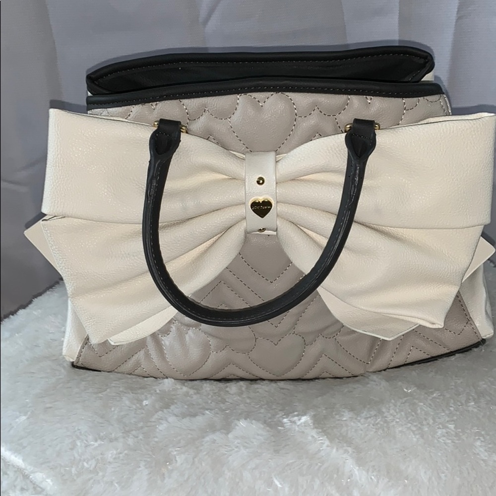 Taupe Betsey Johnson Bag with Large White Bow